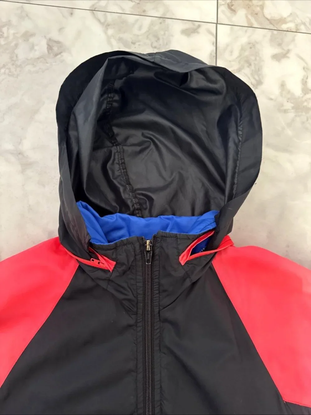 Vintage 80s Nike Windbreaker Mens Medium Color block Hooded Zip Jacket Gray Tag